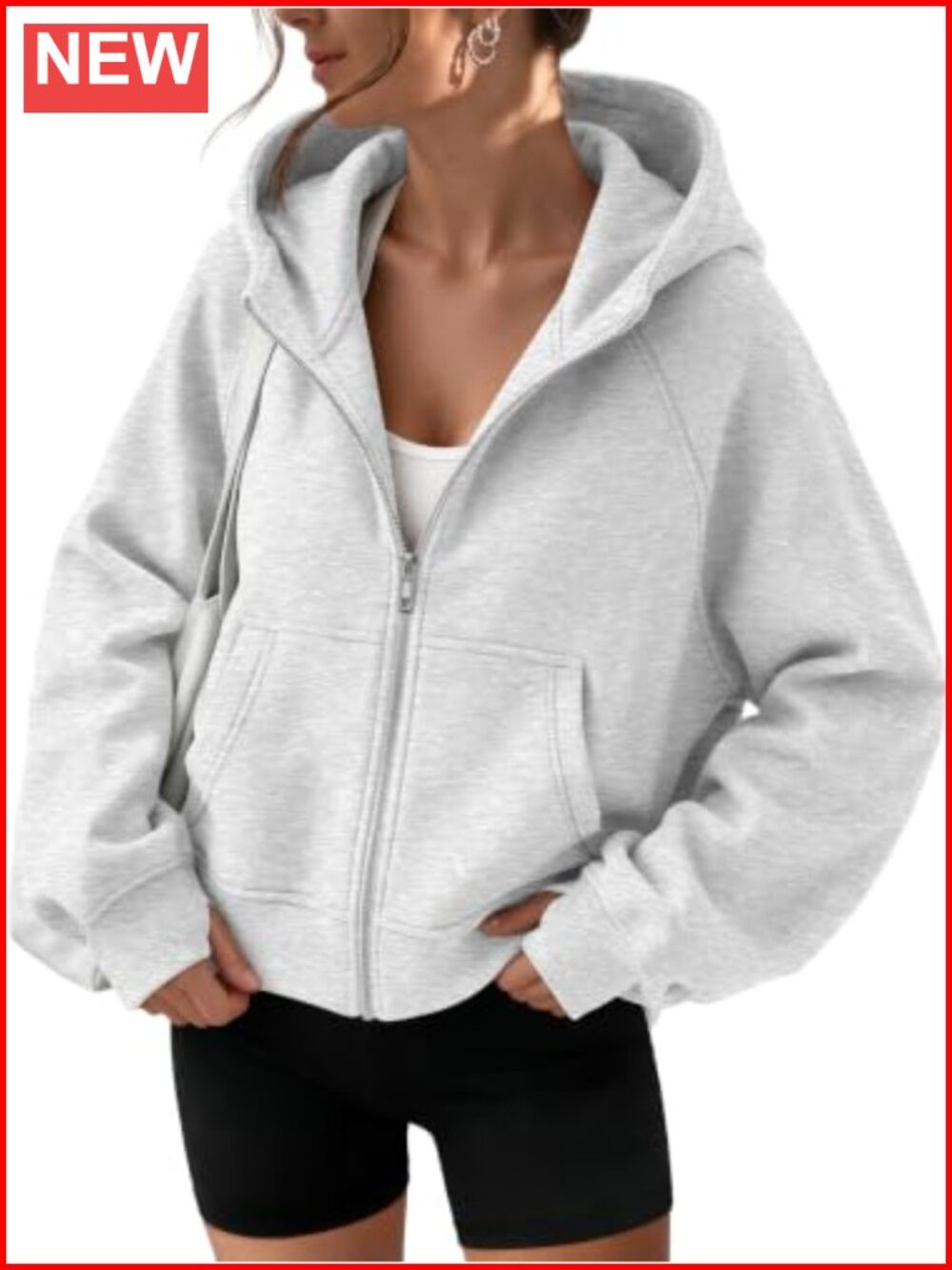 Womens Zip Up Hoodie Fleece Lined Cropped Sweatshirt Oversized Fit